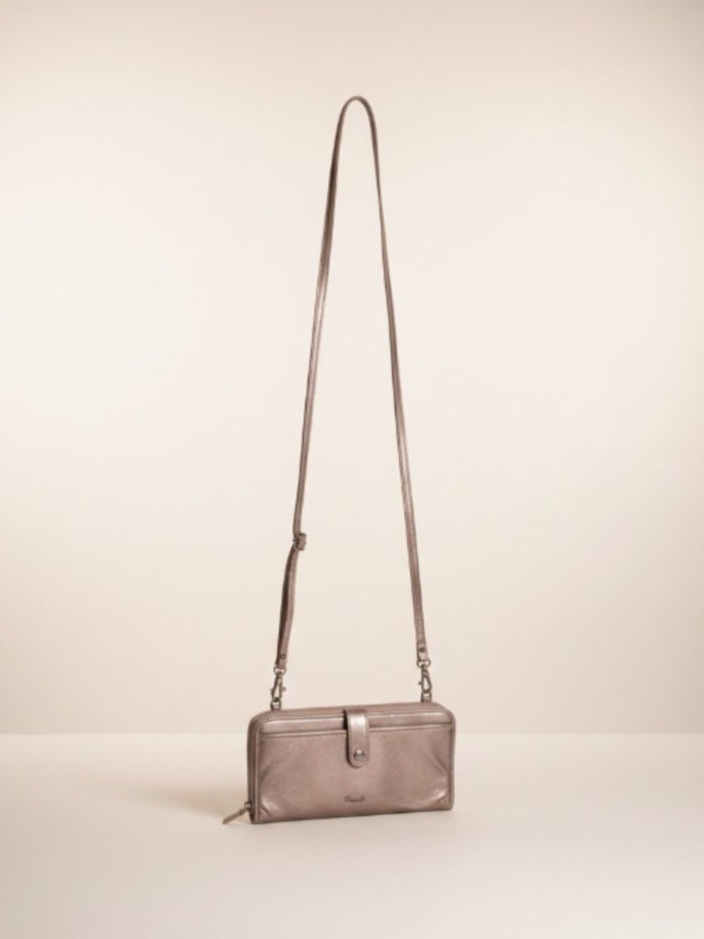 The Sak Metallic Crossbody Wallet Bag Rose Gold Leather Organizer Phone Purse